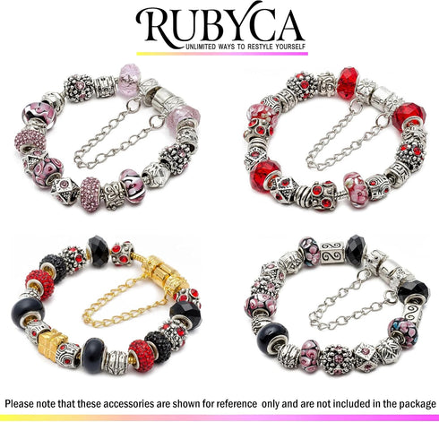 RUBYCA Murano Faceted Beads for Jewelry Making Glass Beads for Bracelets Making Charms European Silver Core Lampwork Spacer Craft Large Hole Bulk ...