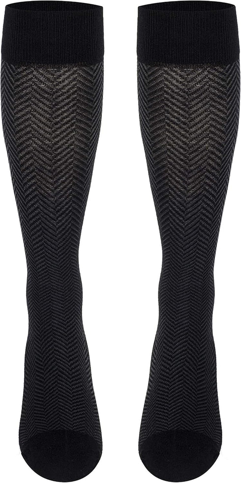 20-30 mmHg Cotton Socks for Women, Black Herringbone, Large...