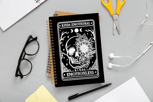 Floral Skull Notebook, Goth Gothic Notebook Journal, Witchy Journal, Goth Office Supplies, Spiral Notebook 5.5x8.3, Kinda Emotion Kinds Emotionles...