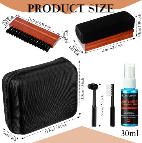 6 Pcs Vinyl Record Cleaning Kit includes Velvet Soft Record Brush, Nylon Brush, 2 Microfiber Brush, Cleaner Fluid and Storage Box, Vinyl Record Cl...
