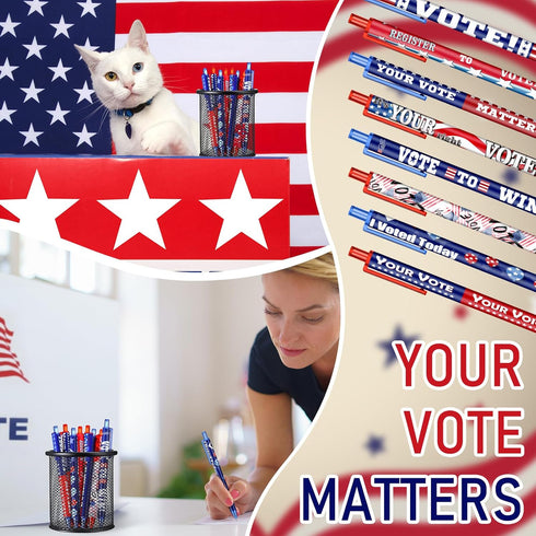 Leinuosen 72 Pieces Vote Pens Bulk Election Supplies Your Vote Matters Gifts for Voters American Flag Ballpoint Pen Souvenirs from USA for Writing...