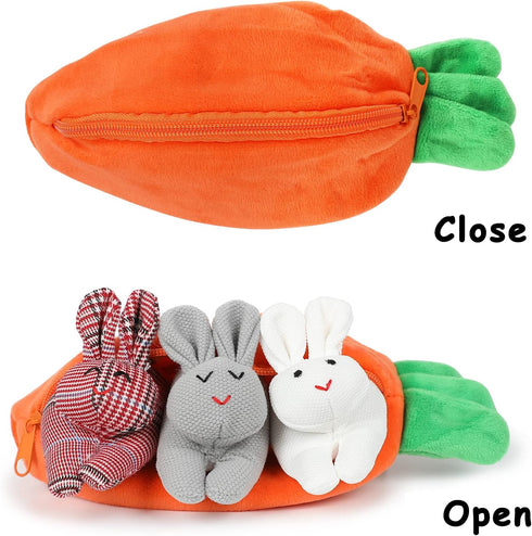 Hide and Seek Bunnies in Carrot Pouch Easter Bunny Stuffed Animal 3Pcs Rabbit Plush Doll in Zipper Purse Storage Bag Easter Gifts...