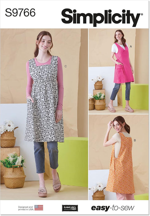 Simplicity Misses' Full-Coverage Tabard Aprons Sewing Pattern Packet by Elaine Heigl Designs, Code S9766, Sizes XS-S-M-L-XL, Multicolor...