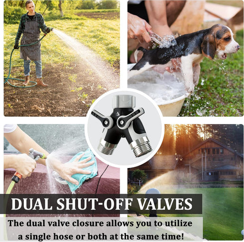 Hose Splitter 2 Way, Heavy Duty Metal Connector, Two Way Garden Hose Splitter, High Flow Spigot Faucet Bib Adapter, Solid Double Y Shut Off Valve ...