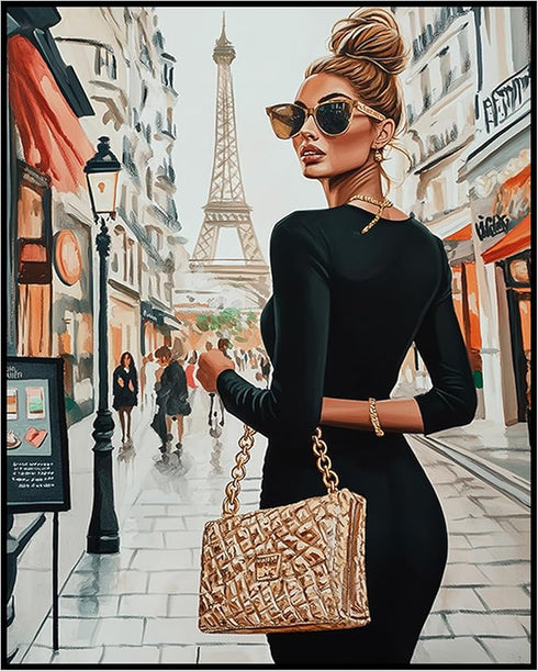 Posterizer 1 pcs-glamorous woman in stylish Parisian street 2-Inspirational Women's Art-Adventure Wall Art-Gift for Women, Fashionistas, Designer ...