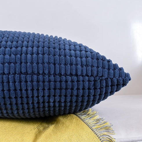 HWY 50 Navy Blue Corduroy Throw Pillow Covers 16x16 Inch, Pack of 2, Soft Solid Decorative Cushion Cases for Couch Sofa Bed Living Room, Corn Text...