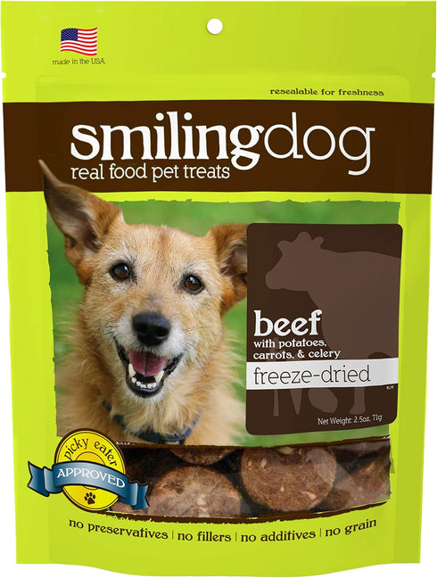 Herbsmith Smiling Dog Treats – Freeze Dried Raw Beef, Potatoes, Carrots & Celery – That’s 100% it – 2.5 Ounce...