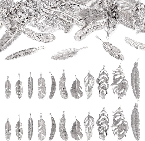 Craftdady 22Pcs Alloy Dreamcatcher Feather Charms Tibetan Big Leaf Pendants Feather Wing Charms Fly Antique Silver Metal Western Charms for Crafts...