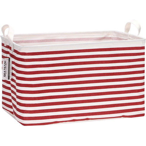 Sea Team Collapsible Canvas Fabric Storage Basket with Handles, Rectangle Waterproof Storage Bin, Box, Cube, Foldable Shelf Basket, Closet Organiz...