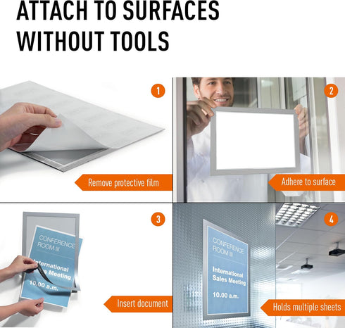 Durable Duraframe Self-Adhesive Magnetic Frame Silver - Tabloid Size 11" x 17" - Document Frame for Internal Signage - Self-Adhesive Attachment - ...