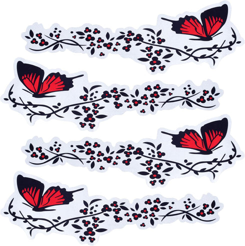 OIIKI Butterfly Flower Car Stickers, 2 Sets - Vinyl Side & Bumper Decals, Universal Scratch Resistant - Red & Black (4 Pcs)...