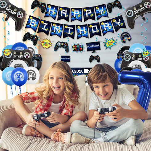 Video Game Party Decorations - 7th Birthday Decorations for Boys, HAPPY BIRTHDAY Banner, Video Game Balloons, Number 7 Blue Balloons, Gaming Hangi...
