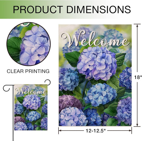 Welcome Spring Floral Flowers Garden Flag Double Sided, Hydrangea Decorative Yard Outdoor Home Small Decor, Summer Farmhouse Burlap Outside House ...