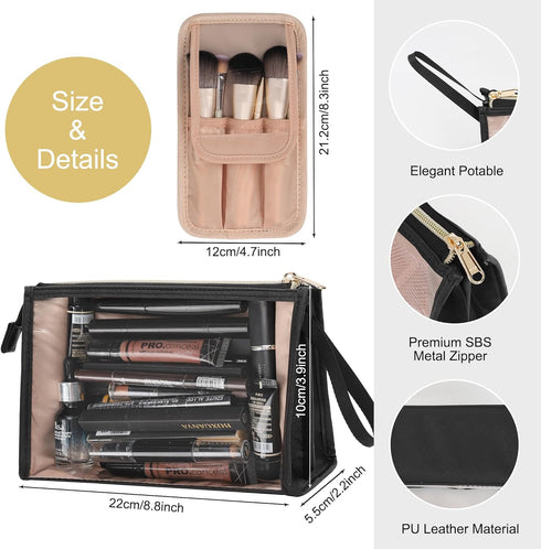 MONSTINA Makeup Bag-with Makeup Brush Plate,Clear Cosmetic Bag Large Capacity,Portable Travel Makeup Case Organizer,TSA Approved Toiletry Bag for ...