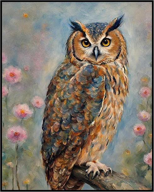 Posterizer 1 pcs- An owl in the middle of pink flowers-Art for Animal Lovers-Floral Botanical Art- Gift for Men Women Teens-Decor for Bedroom, Off...