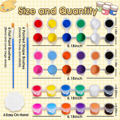 6 PCS Mini Paint Set,Kids Paint Bulk Set,Washable Acrylic Paint Strips Set for Kids & Adults,12 Filled Paint Strips in 12 Colors,12 Brushes 6 Mixi...