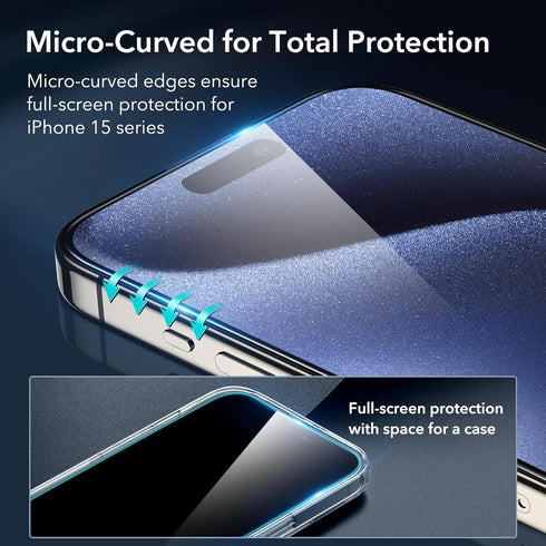 ESR 3+1 Pack Armorite Screen Protector Set for iPhone 15 Pro Max, Black Edge Ultra-tough Tempered Glass Film with Flawless Fit Tray, 3-Pack with 1...