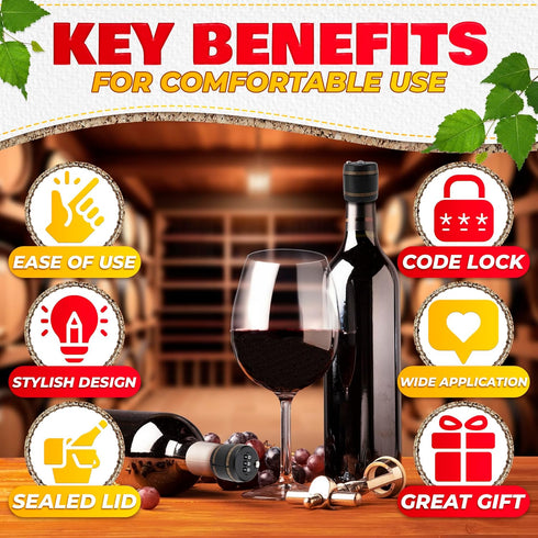 3 Pcs Wine Bottle Lock Cap - 1-1.1in Soda Lock Cap Liquor Bottle Locking Caps - Password Bottle Security Cap Locks Plastic Wine Bottle Tops - Drin...