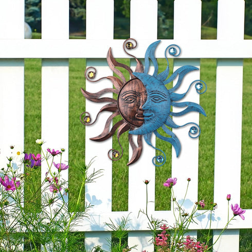 MUMTOP 13.26 Inch Metal Sun Moon Wall Decor, Inspiational Wall Sculpture Hanging Decorations Art for Indoor Outdoor Home Living Room Office Yard G...