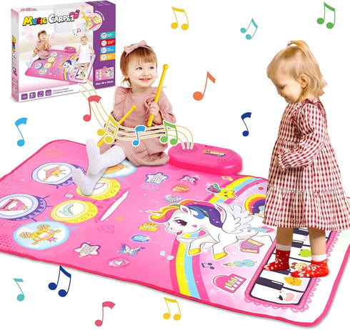 3 in 1 Piano Drum Babies Play Mat, Piano Keyboard & Drum Animal Touch Unicorn Toys for Girls, Baby Toys for 1 Year Old Toddler Girl Toy Age 1-2 Bi...