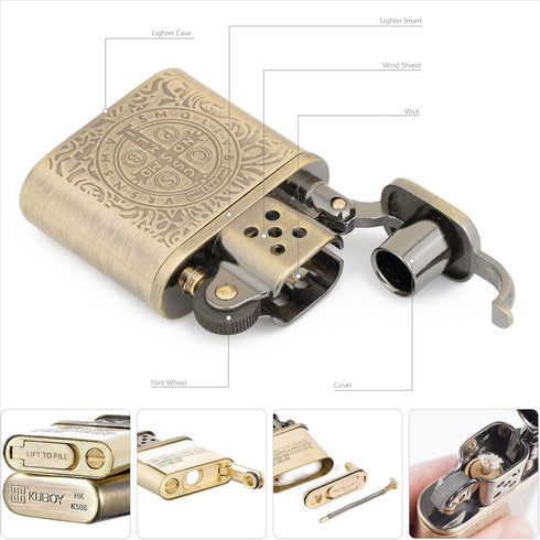Bronzy Carved Constantine Antique Style Lift Arm Petrol Kerosene Lighter...