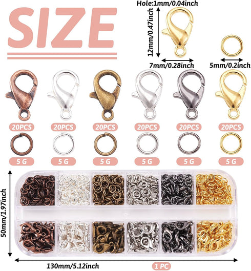 Pandahall 6 Colors Jewelry Finding Kits with 5mm Open Jump Rings & 12x6mm Lobster Claw Clasp for DIY Bracelet Necklace Jewelry Making...
