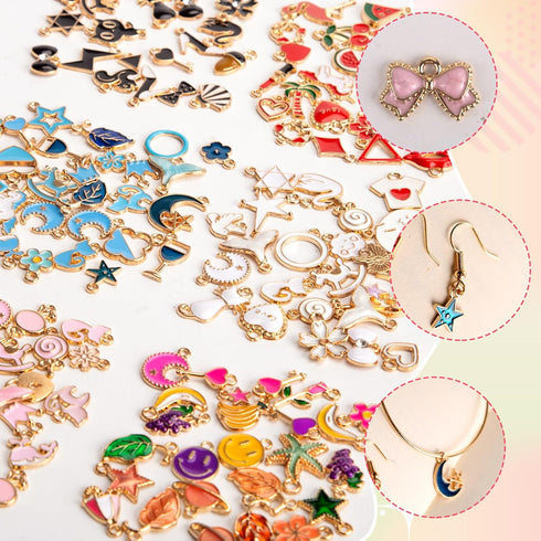 BigOtters 150PCS Enamel Charms for Jewelry Making, Enamel Charm Pendants Assorted Gold Plated Enamel Charm Set for DIY Crafts Bracelet Necklace...
