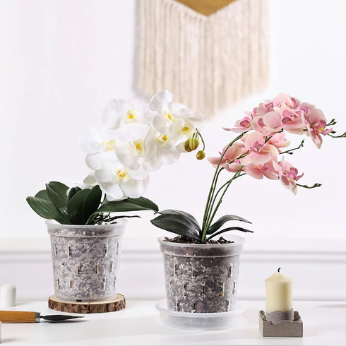 TRUEDAYS 4 Pack Orchid Pot with Saucers, 6 Inch Clear Orchid Pots with Holes, Plastic Planter with Trays, Breathable Slotted Orchids Planters for ...