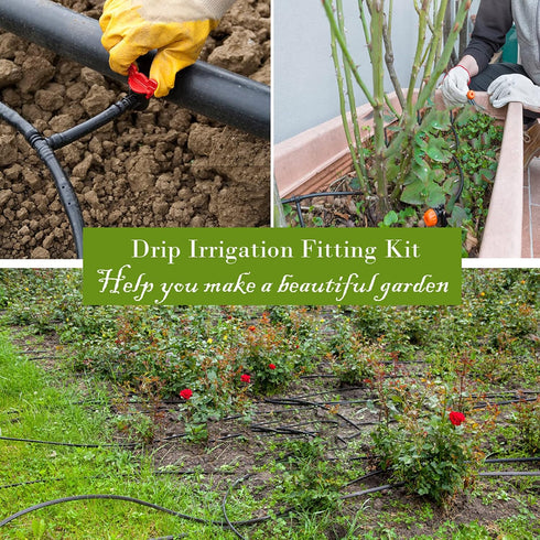 Drip Irrigation Fittings Kit for 1/4" Tubing, 130 Pieces Drip Line Connectors for Drip Systems - 60 Couplings, 40 Tees, 20 Elbows, 10 End Plugs - ...