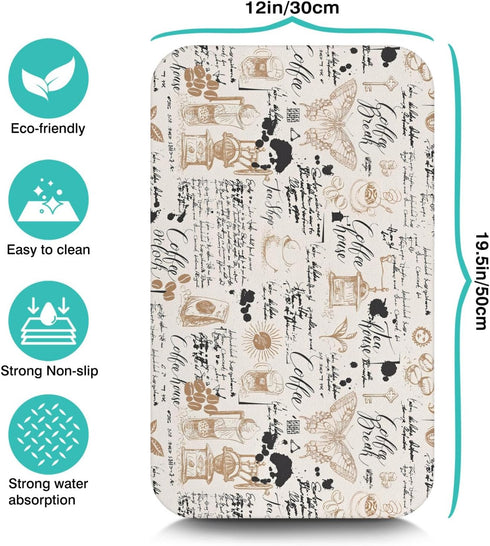 Coffee Mat 19inx12in,Coffee Bar Mat for Countertops,Absorbent Hide Stain Anti-Slip Coffee Bar Accessories Fit Under Coffee Machine Mat,dish drying...