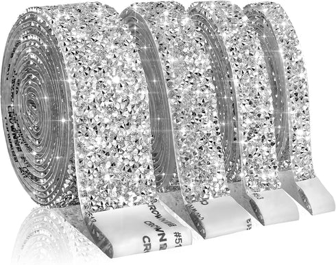 4 Rolls 8.8 Yards Crystal Rhinestone Diamond Ribbon DIY Self Adhesive Bling Rhinestone Ribbon for Arts Crafts Wedding Cakes Birthday Decorations (...