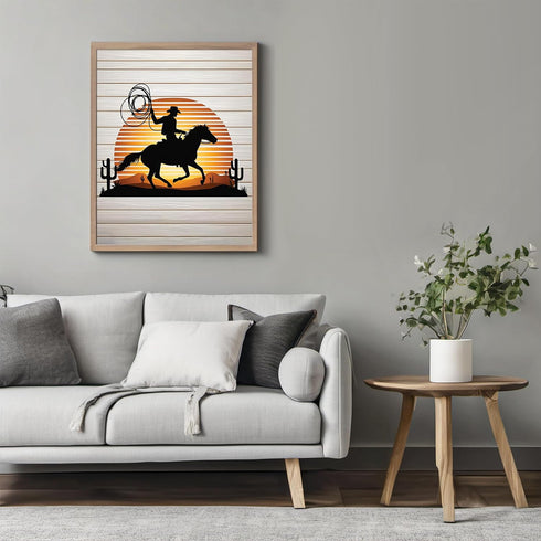 Posterizer 1 pcs-Western Cowboy With Horse Retro Art-Western Art-Men's Art Collection-Gift for Men, Man, Husband, Boyfriend-Living Room Bedroom De...