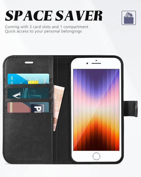 TUCCH Case Wallet for iPhone SE 2022/ iPhone 7/8/iPhone SE 2020, PU Leather 3 Card Slots Stand Magnetic Flip Folio Cover TPU Shockproof Inner Shel...