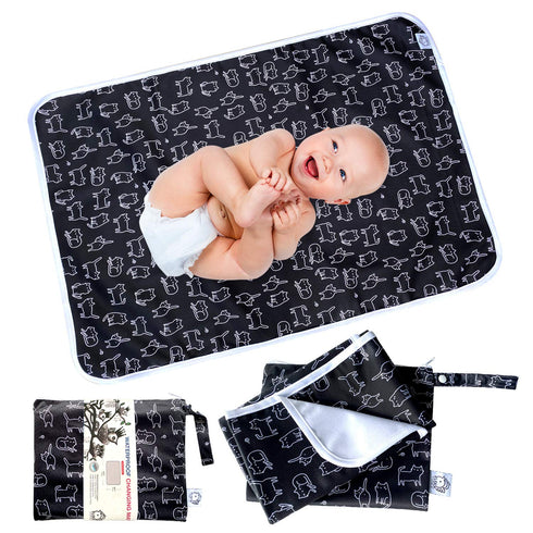 Flockthree Waterproof Baby Diaper Changing Pad with Storage Bag (28.7" X 19.7") Washable Wipeable Reusable Leak Proof Diaper Travel Mat Station Ch...