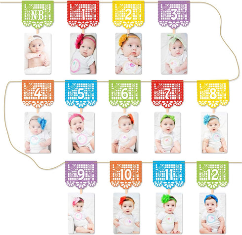 Kitticcino Mexican Fiesta 1st Birthday Photo Banner Papel Picado UNO Mexican Photo Banner Fiesta Monthly Banner Garland Baby Newborn to 12 Month C...