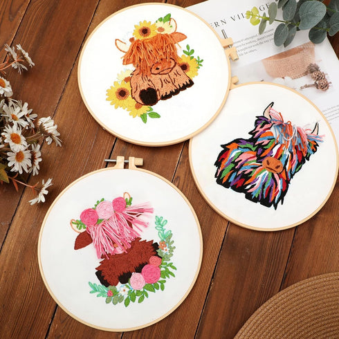Embroidery Kits Highland Cow Cross Stitch Sunflower Rose Rainbow Patterns and Instructions for Beginners Adults Starter Animal DIY Decor Needlepoi...