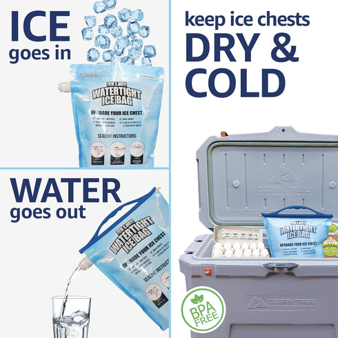 2 Large Leakproof Ice Bags. The original reusable Ice Pack for Coolers - Drop in Cubed Ice & Make Cold, Dry Freezer Packs for Coolers - Drink your...