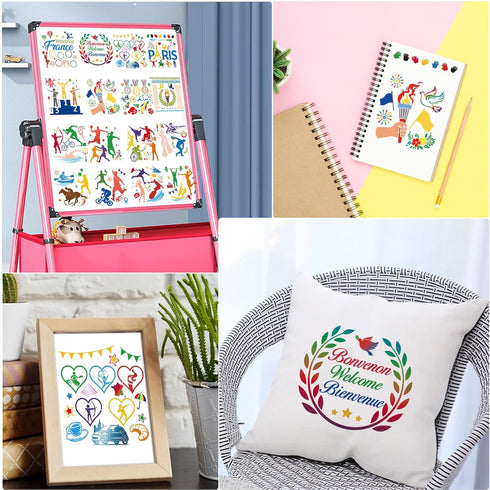 HOWAF 16pcs International Sports Go for The Gold Stencils, International Flags of The World Painting Stencils Decoration,2024 Paris Summer Games P...