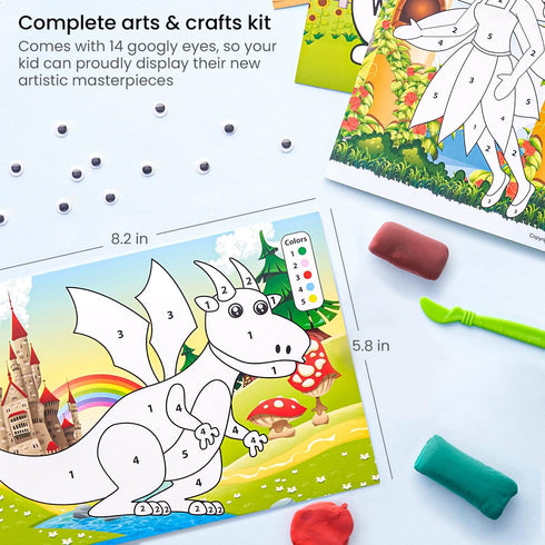Arteza Kids Air-Dry Clay, 36 Bars, Magical Creatures Modeling Clay-by-Numbers Kit, 7 Magical Cards, 14 Googly Eyes, Craft Supplies for Learning Ce...