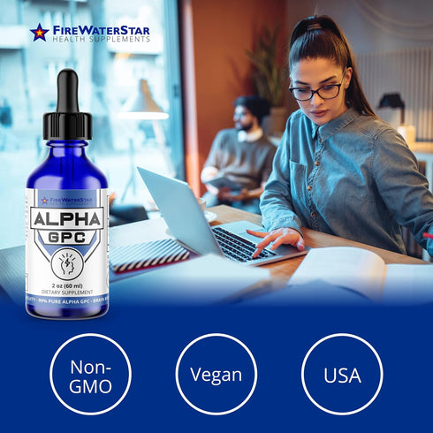 FWS Alpha GPC, 300 mg Liquid Alpha GPC Choline, Organic, Non-GMO, Fast Acting Nootropic Brain Supplement for Memory and Focus, Supports Healthy Br...