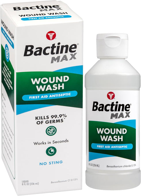 Bactine MAX First Aid Wound Wash - Antiseptic Liquid Kills 99.9% of Germs - Infection Protection for Minor Cuts, Scrapes, and Burns - First Aid So...