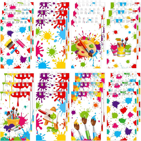 24 Pieces Art Painting Party Mini Notebooks Paint Art Party Favors Art Paint Spiral Notepads Art Theme Party Small Pocket Notepads for Kids Paint ...
