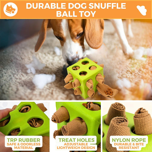 Fossa Dog Enrichment Puzzle Toy, Interactive Snuffle Ball for Dogs Encourage Stimulation Food Foraging Skill, Resistant Rope to Hide Treat for Agg...