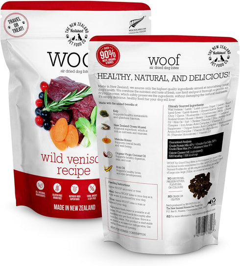 Woof - Air Dried Dog Food, Dog Food Toppers for Dry Food, High Protein, Natural Dog Food, Limited Ingredient Recipe Dry Dog Food, Wild Venison, 3....