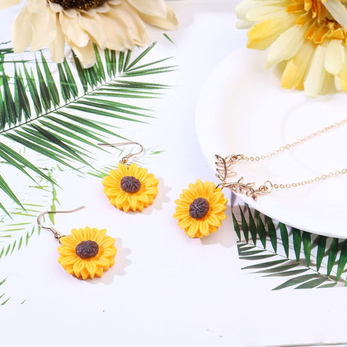 HAIAISO Sunflower Dangle Drop Earrings Sunflower Necklace for Women Handmade Sunflower Jewelry Set Gift...