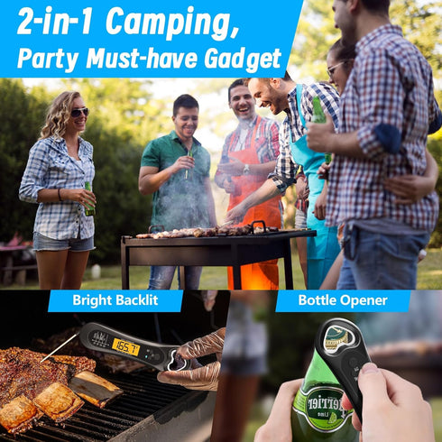 Meat Thermometer Digital, Instant Read Meat Thermometer for Grill and Cooking, with Bottle Opener, Backlight & Calibration Food Thermometer, Kitch...