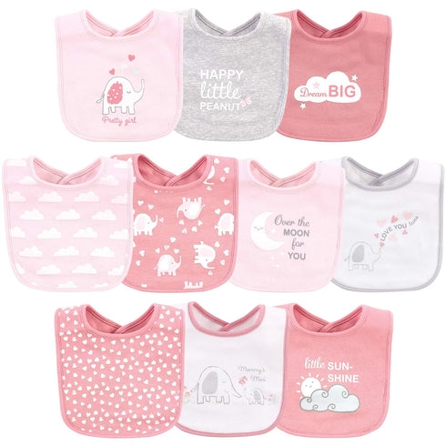 Luvable Friends Unisex Baby Interlock Cotton Drooler Bibs, Girl Basic Elephant, One Size...
