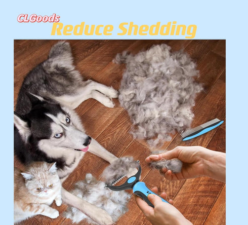 Pet Grooming Brush&Comb Combo, Pet Grooming Brush?Cat Comb Dog Comb for Shedding, 2-Piece Kit,Undercoat Comb for Dog Grooming (Blue)...