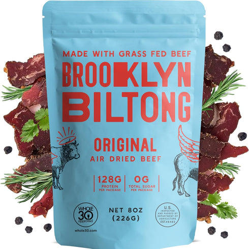 Brooklyn Biltong Air Dried Grass Fed Beef Snack, South African Beef Jerky (8 oz, Pack of 1) - Whole30 Approved, Paleo, Keto, Gluten Free, Sugar Fr...