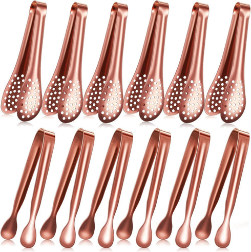 12 Pieces Mini Serving Tongs Small Tongs Serving Utensils, Ice Tongs Mini Sugar Tongs, Small Tongs for Appetizers, 5 Inch and 4 Inch(Rose Gold)...